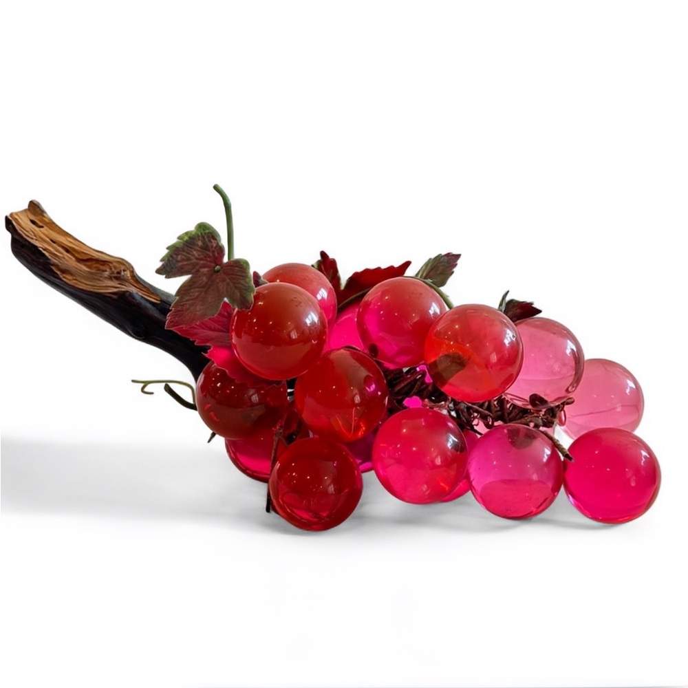 Vintage 14” Mid Century Modern Decorative Lucite Grape Cluster Magenta Pink - Picture 4 of 17